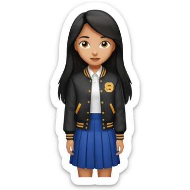black color long hair girl with varsity jacket and long skirt sticker