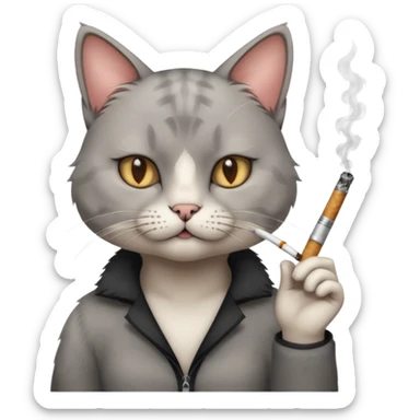 hazme a un gato fumando cigarro mientras toma alcohol y está depre sticker