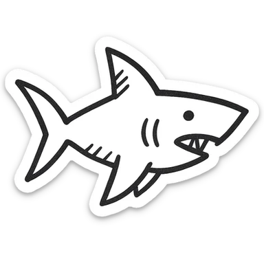 shark icon, stylized silhouette, sharp fins, geometric shapes sticker