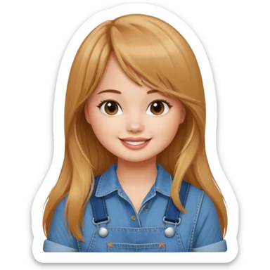 Debby Ryan (long hair with straight bangs) wearing overalls sticker