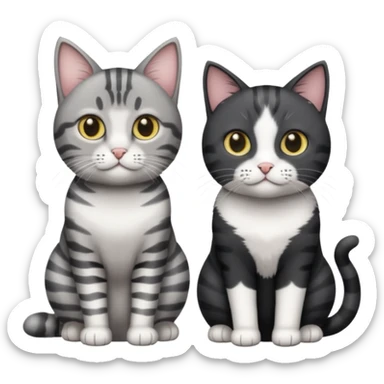 Gato gris atigrado y gato blanco con negro  sticker