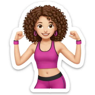 kıvırcık kahverengi saçlı ,beyaz tenli zumba hocası dans ediyor sticker