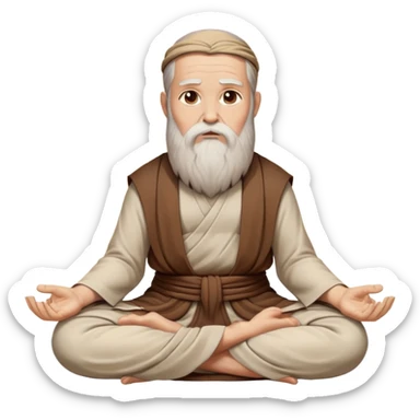 philosopher with long beard and wise expression, sitting cross-legged in meditation pose, ancient scholarly appearance, beige and brown tones only sticker