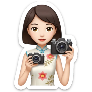 cheongsam ancient white fox with camera sticker