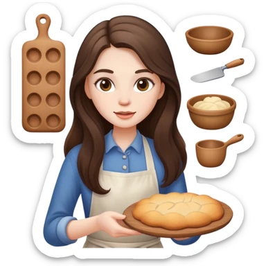 beautiful pale brunette girl with long hair baking sticker