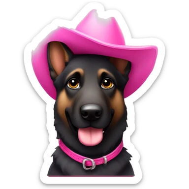 Mostly dark German shepherd in a pink cowboy hat sticker