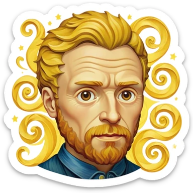 Cinematic Realistic Vincent van Gogh Pop Culture Emoji, featuring an expressive portrayal inspired by the legendary painter rendered with dynamic, swirling textures and artistic lighting. sticker