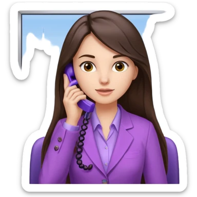 Long brunette hair girl with light purple clothes in an office talking trough a the phone sticker