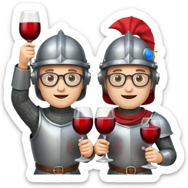 Two medieval knights with masks down cheer-sing glasses of wine  sticker