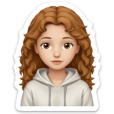 Una ragazza con una felpa semplice bianca,ha gli occhi marroni,i capelli marroni chiaro , c’è gli ha lunghi e ricci ma non troppo sticker