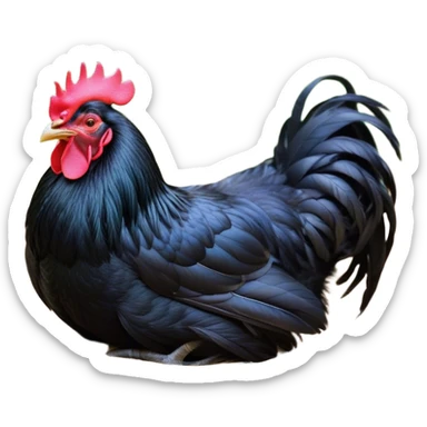 Meme-Worthy Cute Sleeping Black Rooster Portrait Emoji, Head resting peacefully with a contented smile, showcasing a robust build and a luxuriously soft pure black plumage, eyes shut in a serene, restful nap, Simplified yet hilariously adorable features, highly detailed, glowing with a soft, drowsy light, high shine, relaxed and utterly lovable, stylized with an air of playful laziness, bright and heartwarming, soft glowing outline, capturing the essence of a comically sleepy rooster, so meme-worthy it feels like it could instantly become the next viral sensation of adorable slumber! sticker