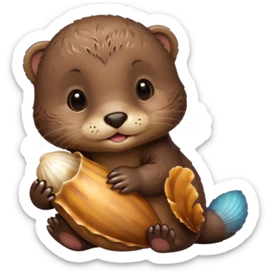 baby otter hold a shell sticker
