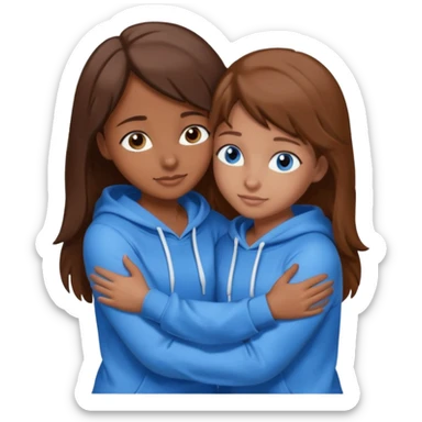 two Girls, Brown and Blonde hair, with Blue Eyes hugging one has Brown hair cute Hug another Version  Both Blue eyes and white hoddies sticker