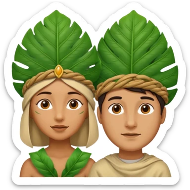 an woman man with jungle wearing a large leaf headgear bye  sticker