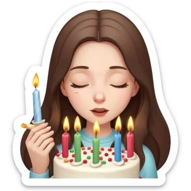  beautiful pale brunette girl with long hair blow out the candles on her birthday cake eyes closed sticker