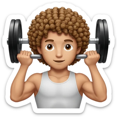 curly haired boy lifting weights at the gym sticker