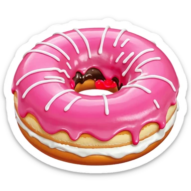 White icing running through a pink donuts hole spilling out onto a black couch to make a sticky mess sticker