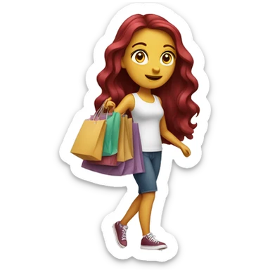 Long Burgundy haired girl, shopaholic, carrying a lot of shopping bags sticker