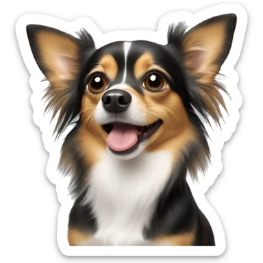 A dog that is a long haired chihuahua dachshund mix blowing a kiss sticker
