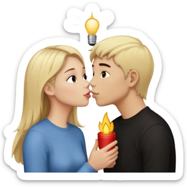 Una chica de piel blanca de pelo rubio besando a un chico de pelo negro de piel morena clara  sticker