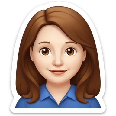 50 yr old white woman pale long brown hair small smile chubby sticker