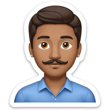 Apple-style emoji of young man with medium brown skin, mixed-race ethnicity, long wavy dark brown hair with perfect center part, cartoon-like stylized appearance, mustache separated from goatee, medium brown eyes, small diamond stud earrings, head only with no shoulders or neck sticker
