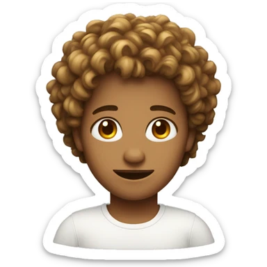 beautiful white young web developer with curly hair a basic white shirt and honey eye color sticker