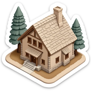 3d realistic isometric ahwahnee lodge yosemite exterior, clay sticker