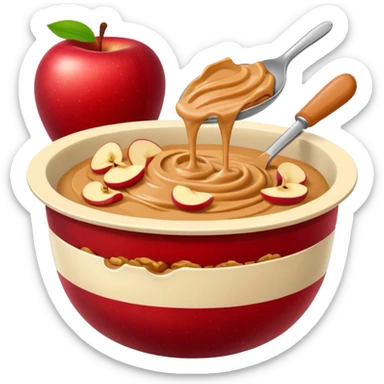 apple pieces in bowl with peanutbutter sticker