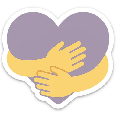Arms hug a dull purple heart sticker