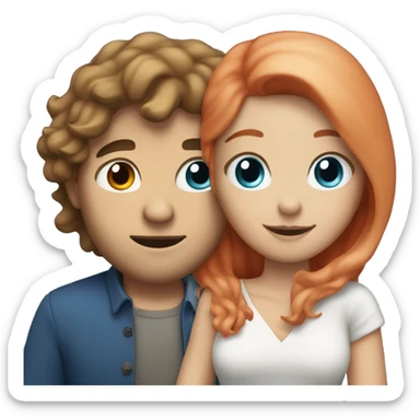 White Man with long hair and blue eyes hugging a white red hair woman sticker