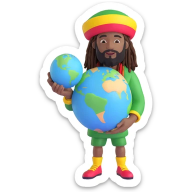 A rasta man bigging up di whole world 🌍🔥🤲🏾, reggae vibes 🎶, love and unity ✨💛💚❤️, every nation stand strong 🇯🇲 holding a the world in his hand sticker
