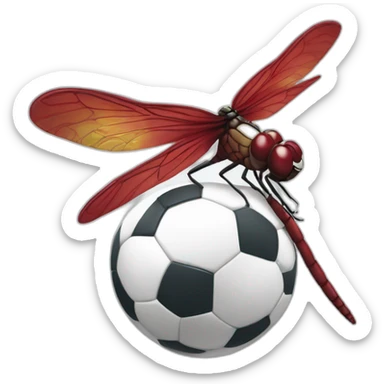 a maroon cartoon dragonfly kicking a soccer ball sticker