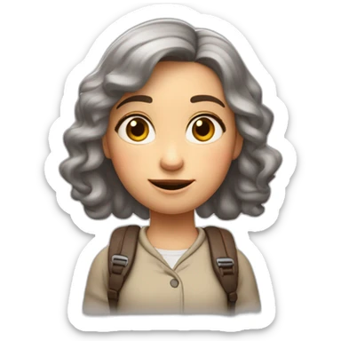 Estilo pixar, niña de ocho años de edad, de pelo rubio liso con las puntas rizadas, ojos marrones, con una mochila del colegio sticker