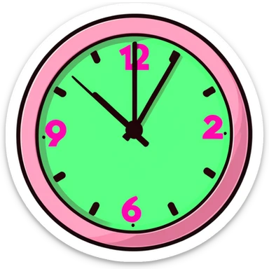 cartoon pink clock with numbers zooming away, energetic sticker