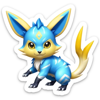 Shiny Futuristic Colorful Pichu-Raichu-Renamon-Zeraora-hybrid-creature sticker