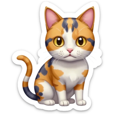 full body anxious looking colourful patchy calico tabby cat with tiny head to large body with fully white front legs sticker