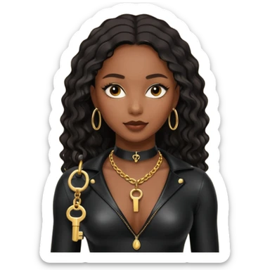 Moi belle femme métisse noire Dominatrice vêtue de Noir Cuir Latex sexy clé doré au cou sticker