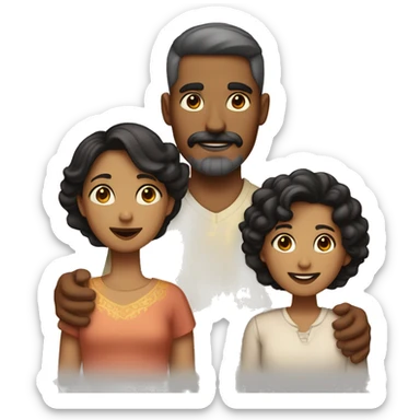 Family of a light dark skinned father, with a well trimmed mustache and beard, a fair skinned mother with black hair and gold highlights, 2 sons who are a light dark skinned, and a daughter who has a light skin and short black hair sticker