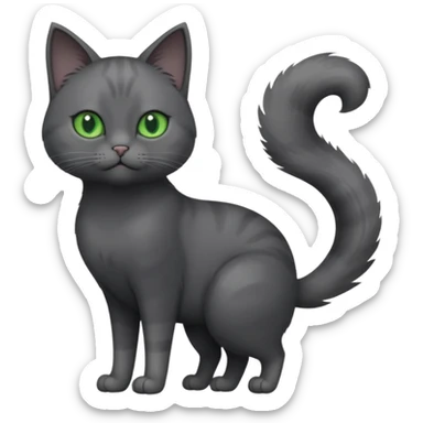 full body view of beautiful female solid dark grey cat with green eyes, grey face, white toes and white patch on chest sticker