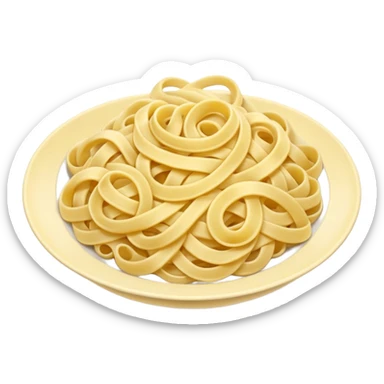 loose tangle of pale yellow cooked noodles with soft glossy texture and natural curves, strands slightly twisted and overlapping, freshly prepared dish, no bowl chopsticks or sauce, apple emoji style, soft lighting, subtle shadows, emoji scale sticker