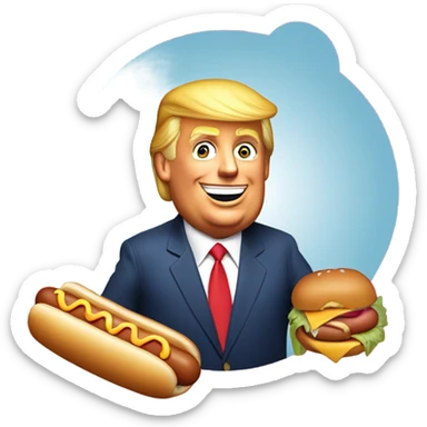 Donald trump cartoon saying “it’s ok to be…” and he is holding a hot dog bun with two hot dogs sticker