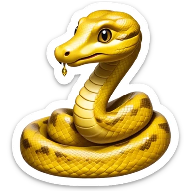 Cinematic Cute Anaconda Portrait Emoji, Head tilted playfully and inquisitively, with a sleek, shimmering body adorned with detailed scale patterns and round, sparkling eyes full of wonder, Simplified yet irresistibly adorable features, highly detailed, glowing with a warm, friendly jungle glow, high shine, affectionate and lively, stylized with a touch of whimsical reptilian charm, soft glowing outline, capturing the essence of a mischievous serpent that feels like it could slither out of the screen into your arms! sticker