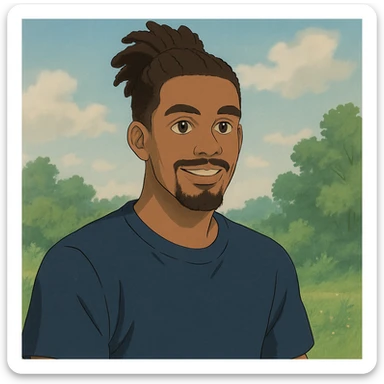 Jalen in Ghibli style, outdoors, subtle background sticker