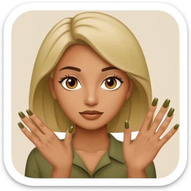 gel polish, y manicure en beige and olive green with a woman  sticker