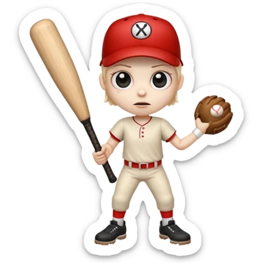 creepy long stump character with arms and legs holding a baseball bat wide eyes eerie expression inspired by the uploaded image emoji style sticker