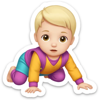 baby wearing colorful clothes crawling on the floor sticker