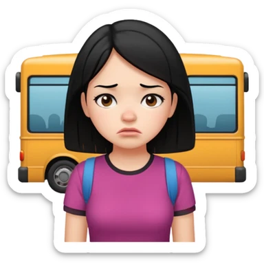 girl with black hair in short sleeves frustrated waiting for bus sticker