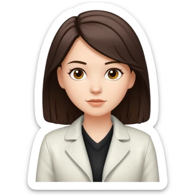 white girl with white jacket and dark brown shoulder-length hair sticker