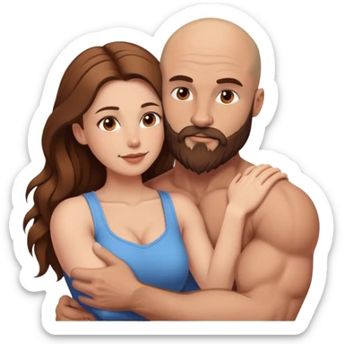intimate moment between lovers muscular bald man brown beard, beautiful long hair woman sticker
